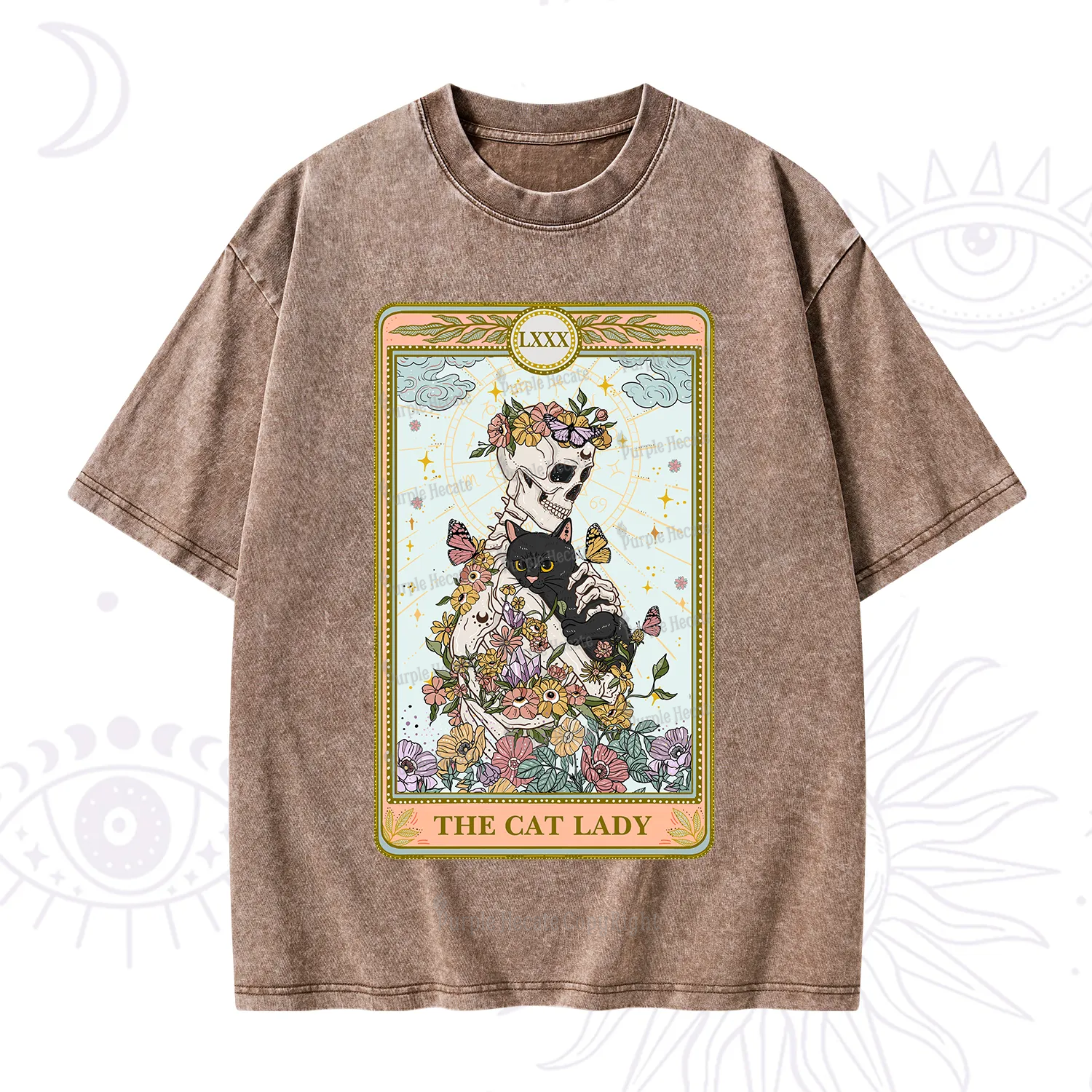 Purplehecate The Cat Lady Skeleton Tarot Washed T-Shirt