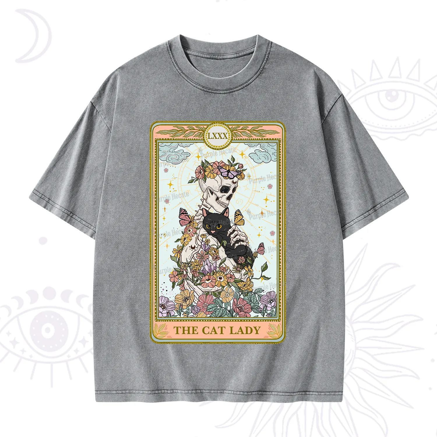 Purplehecate The Cat Lady Skeleton Tarot Washed T-Shirt