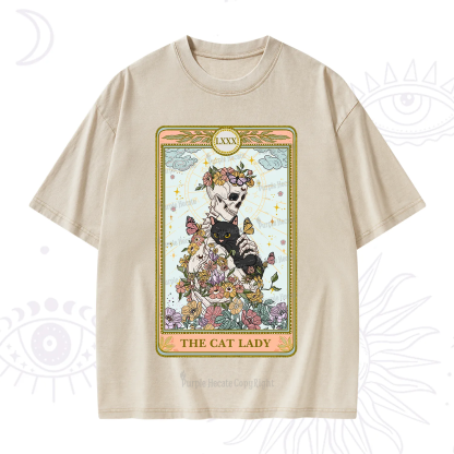 Purplehecate The Cat Lady Skeleton Tarot Washed T-Shirt
