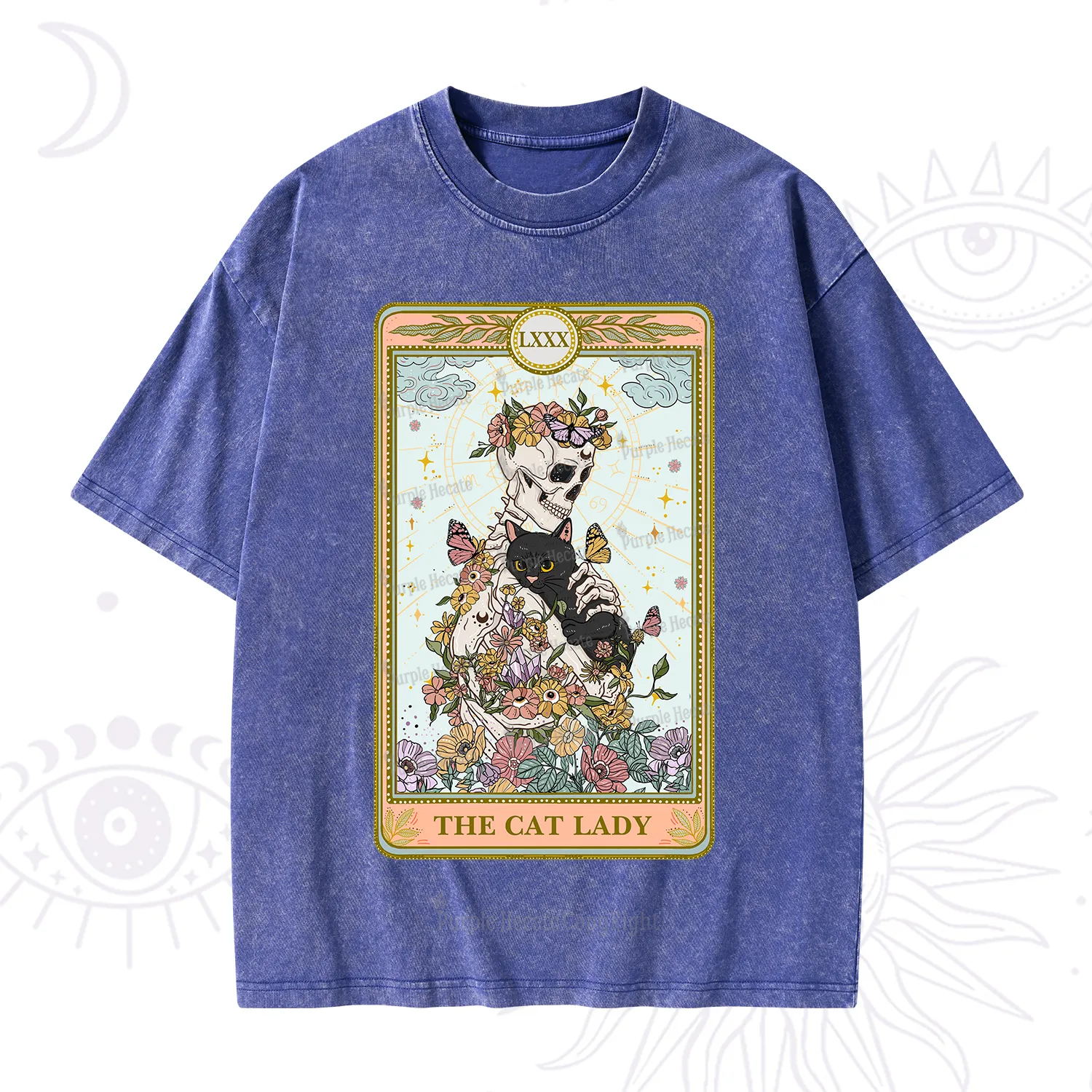 Purplehecate The Cat Lady Skeleton Tarot Washed T-Shirt