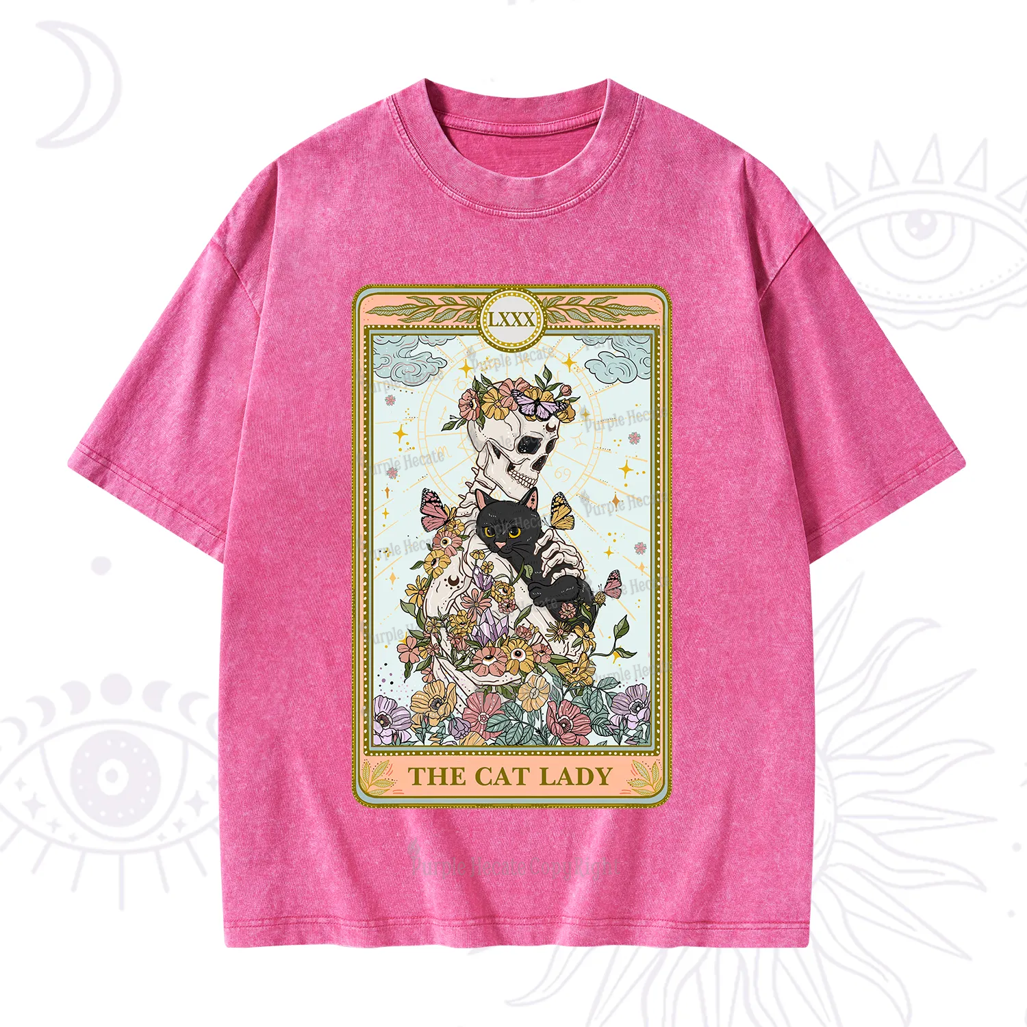 Purplehecate The Cat Lady Skeleton Tarot Washed T-Shirt