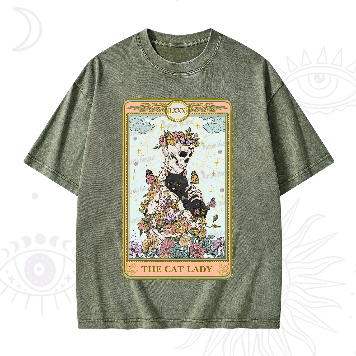 Purplehecate The Cat Lady Skeleton Tarot Washed T-Shirt