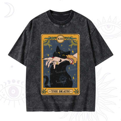 Purplehecate The Death Card Tarot Cat Washed T-Shirt