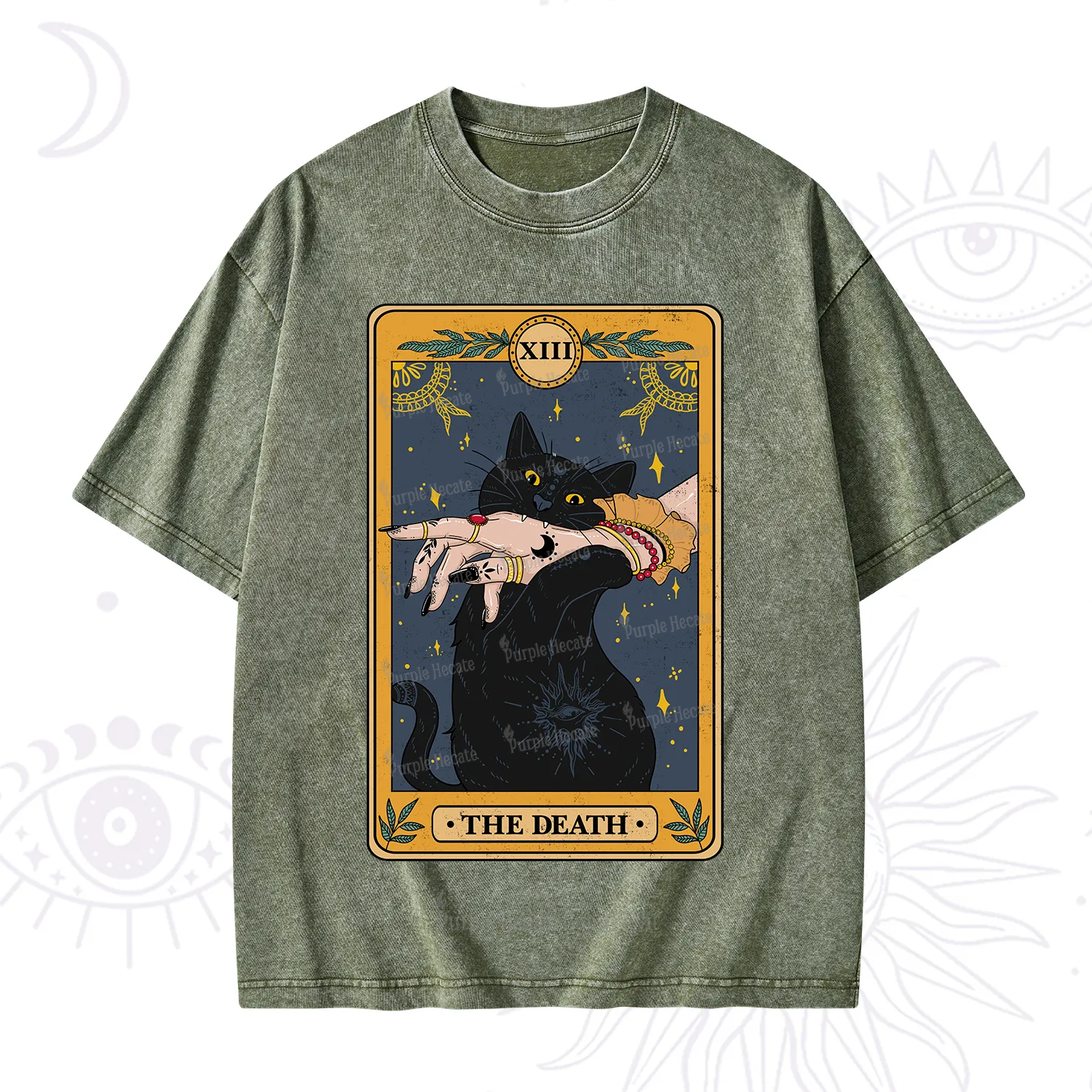 Purplehecate The Death Card Tarot Cat Washed T-Shirt