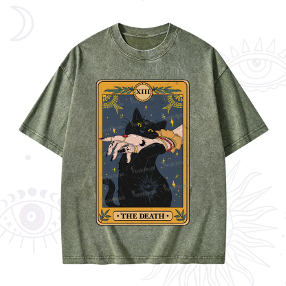 Purplehecate The Death Card Tarot Cat Washed T-Shirt