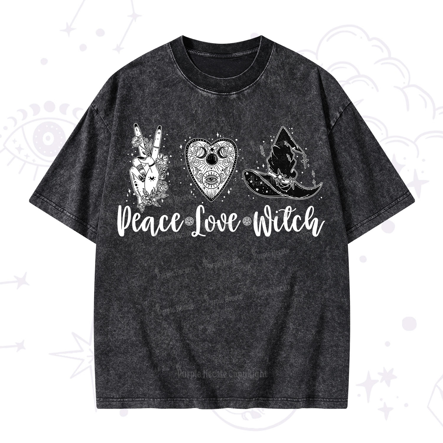 Purplehecate Peace Love Witch Washed T-Shirt