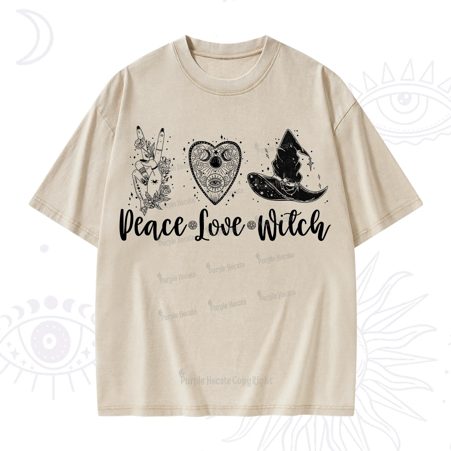 Purplehecate Peace Love Witch Washed T-Shirt