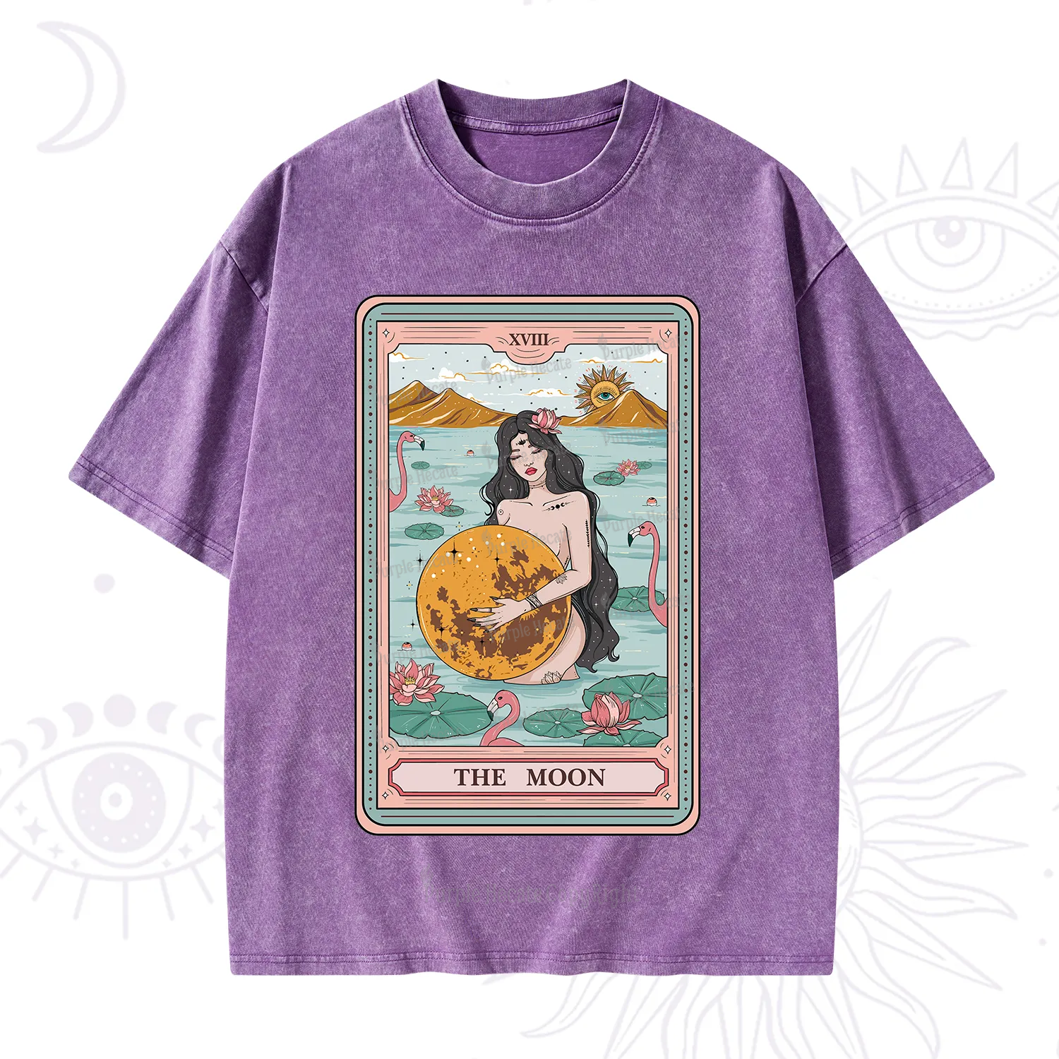 Purplehecate The Moon Goddess Tarot Washed T-Shirt