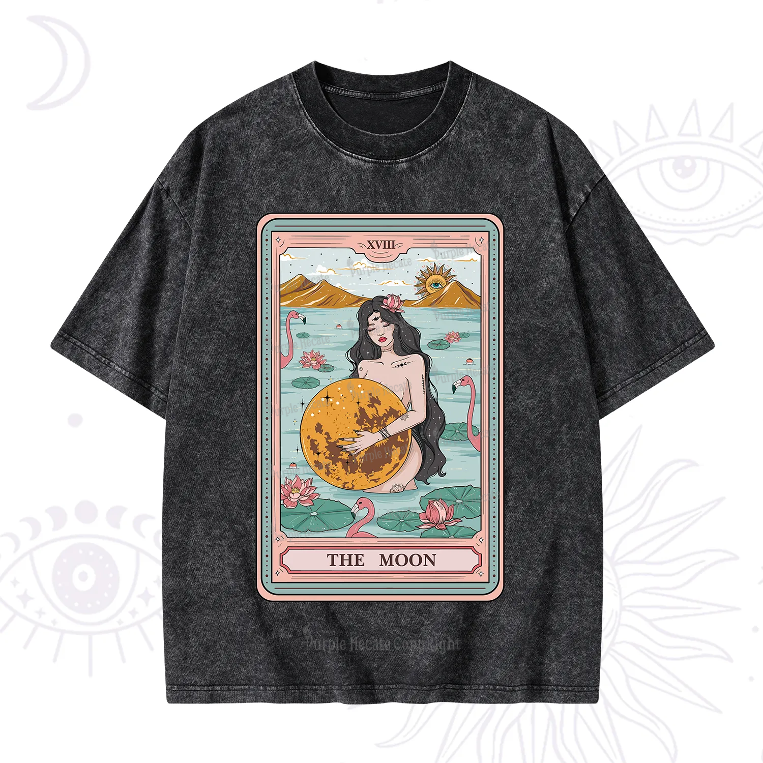 Purplehecate The Moon Goddess Tarot Washed T-Shirt