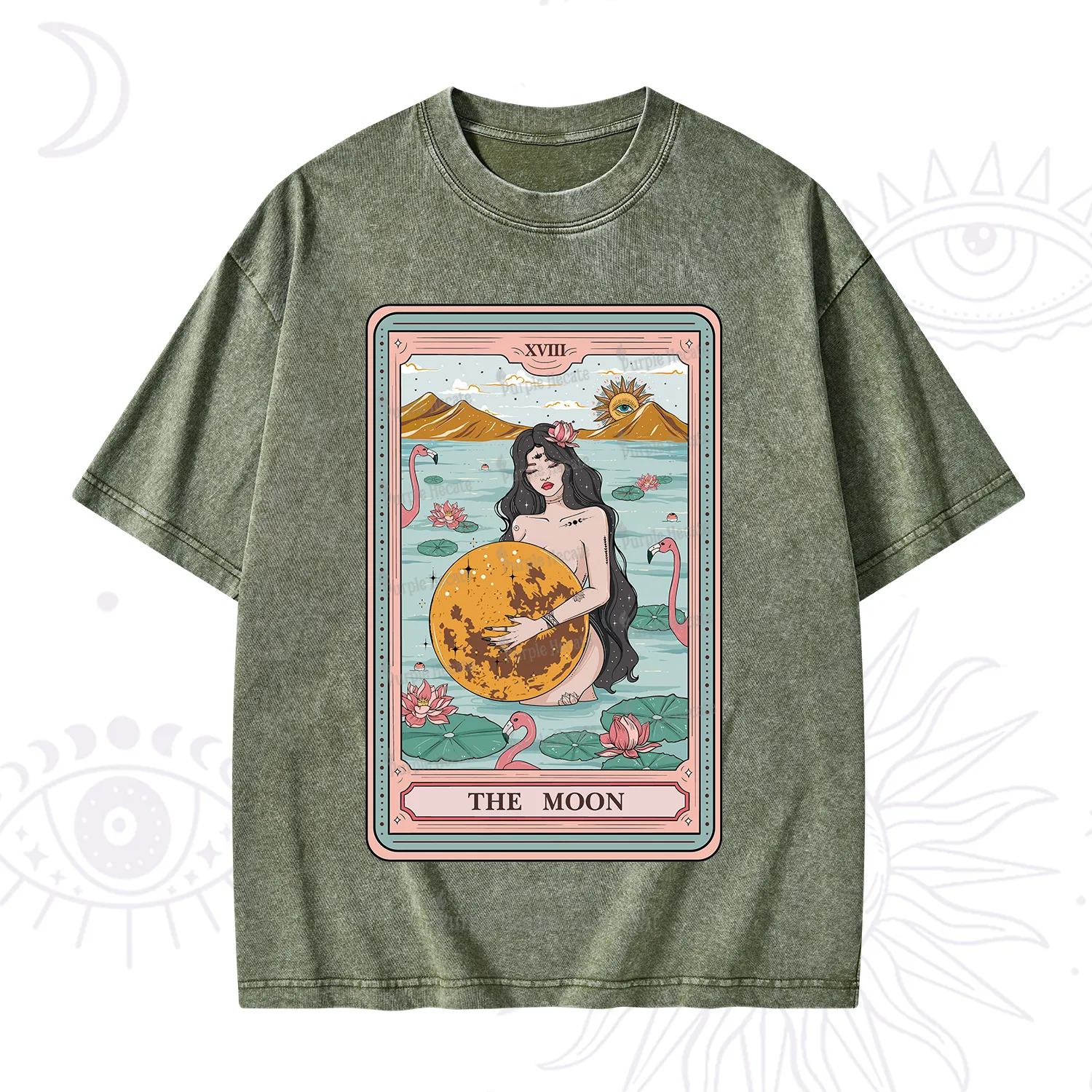 Purplehecate The Moon Goddess Tarot Washed T-Shirt