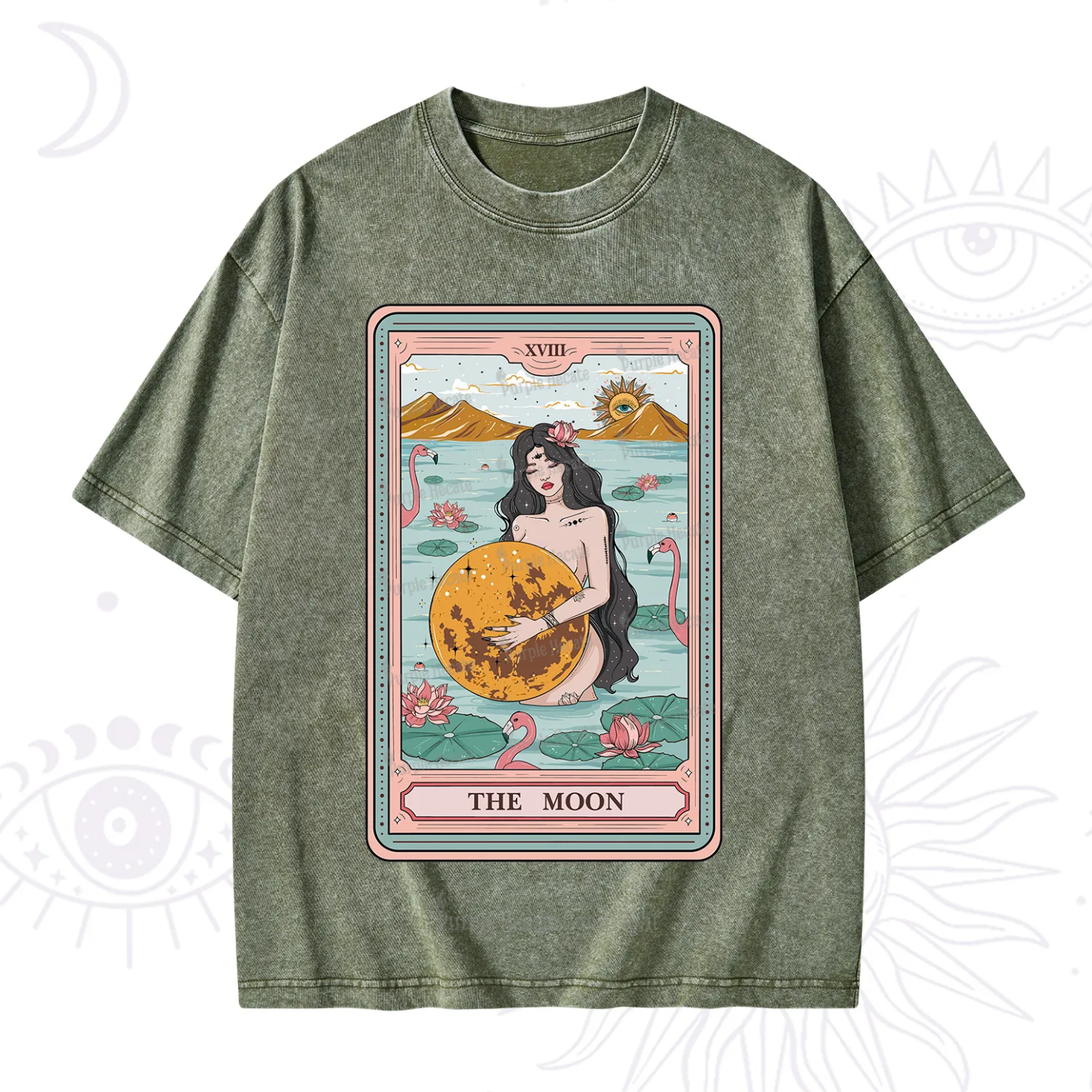 Purplehecate The Moon Goddess Tarot Washed T-Shirt