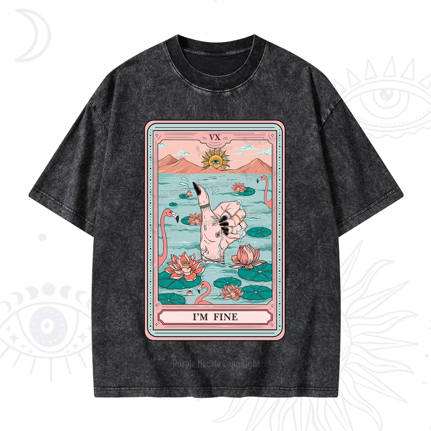 Purplehecate The I'm Fine Tarot Washed T-Shirt