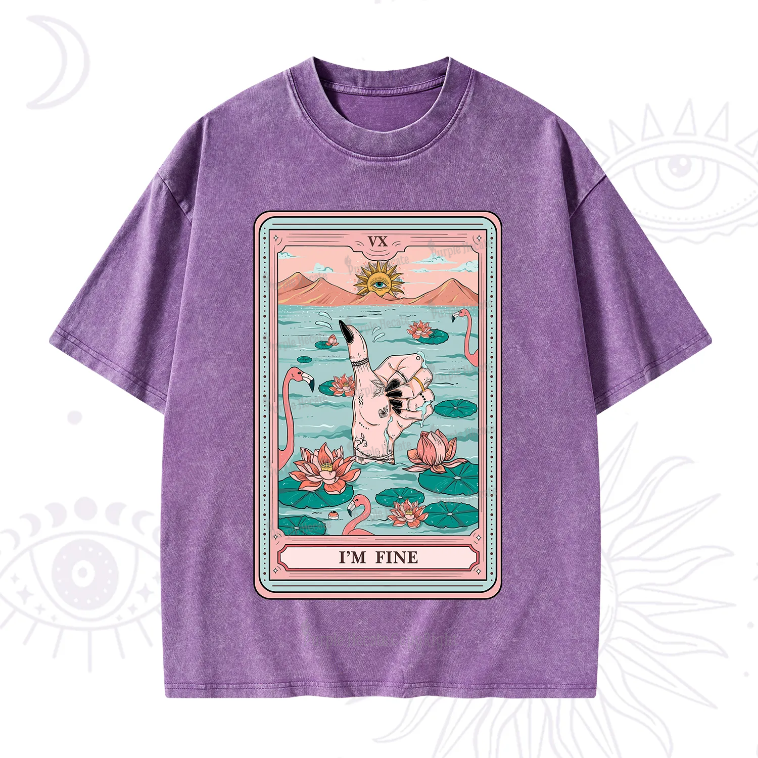 Purplehecate The I'm Fine Tarot Washed T-Shirt