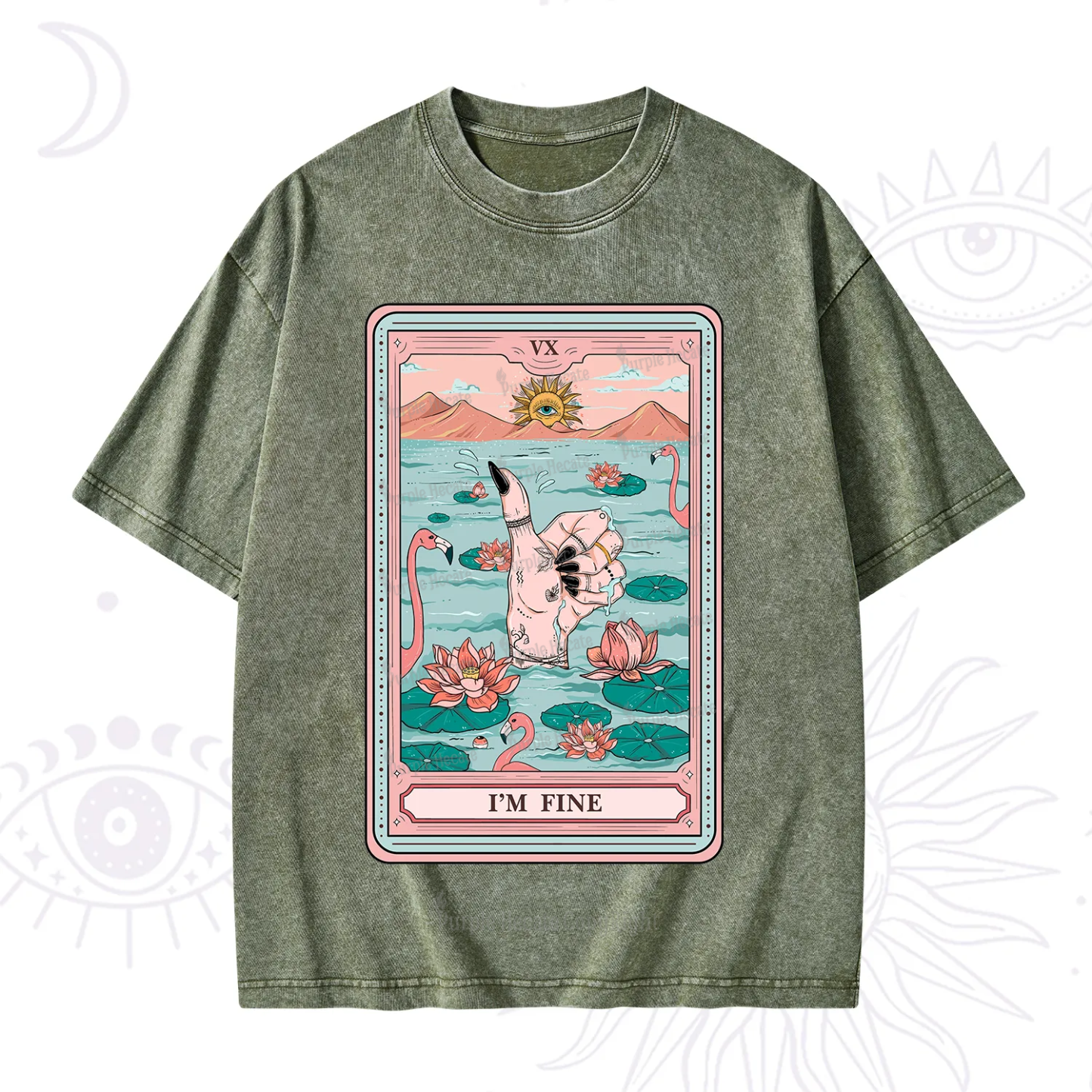 Purplehecate The I'm Fine Tarot Washed T-Shirt