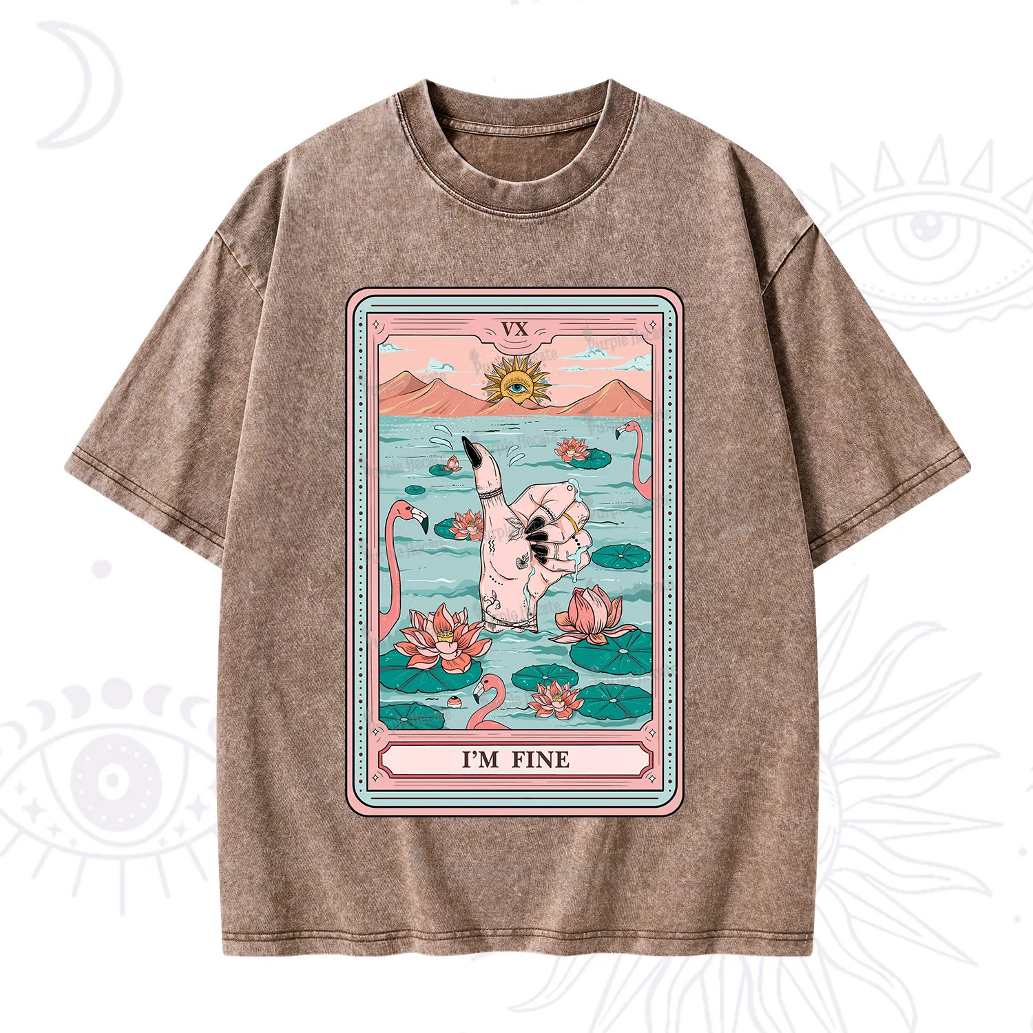 Purplehecate The I'm Fine Tarot Washed T-Shirt