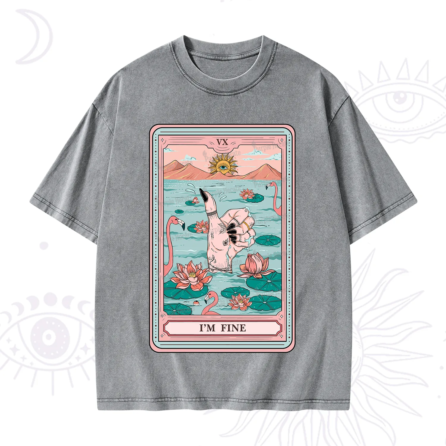 Purplehecate The I'm Fine Tarot Washed T-Shirt