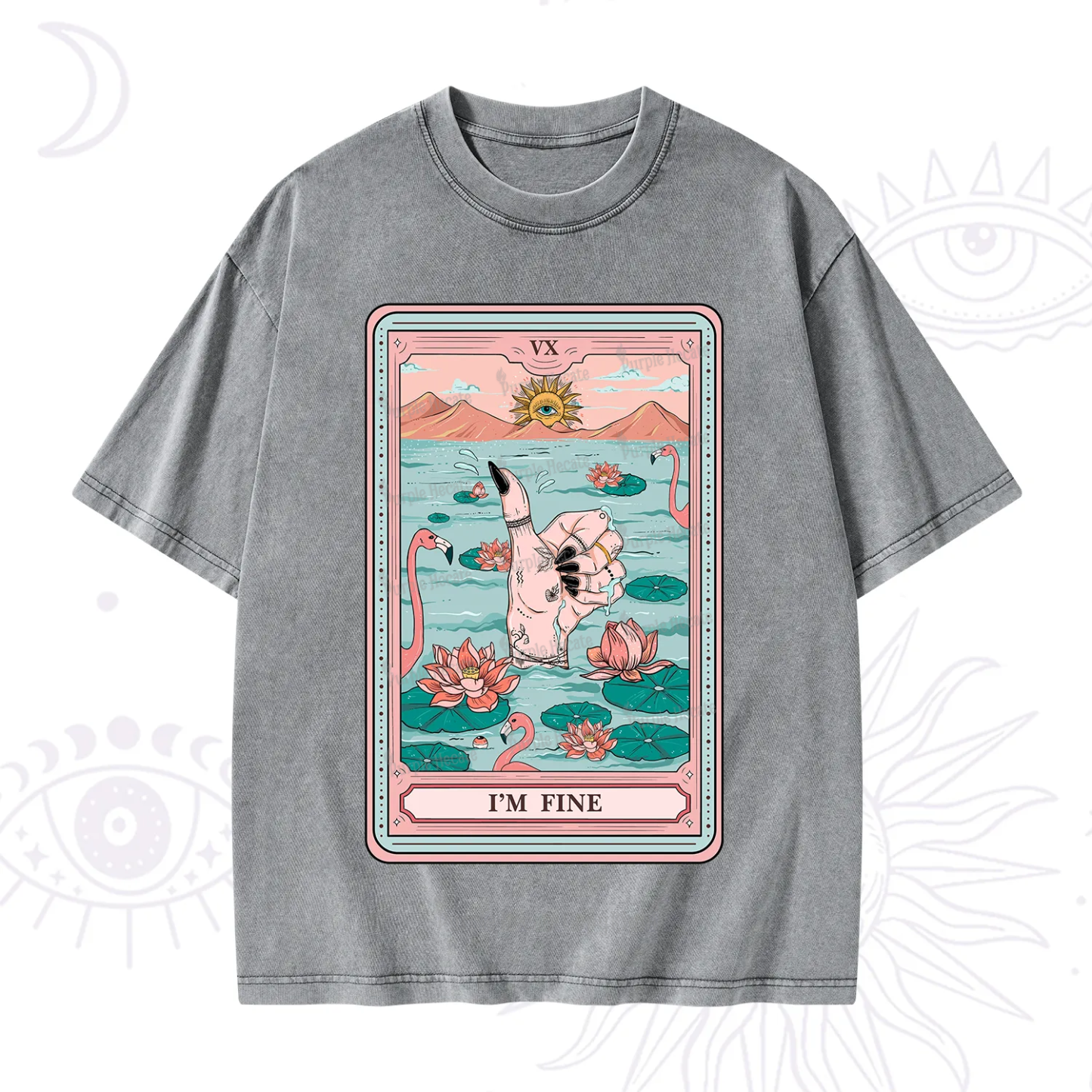 Purplehecate The I'm Fine Tarot Washed T-Shirt