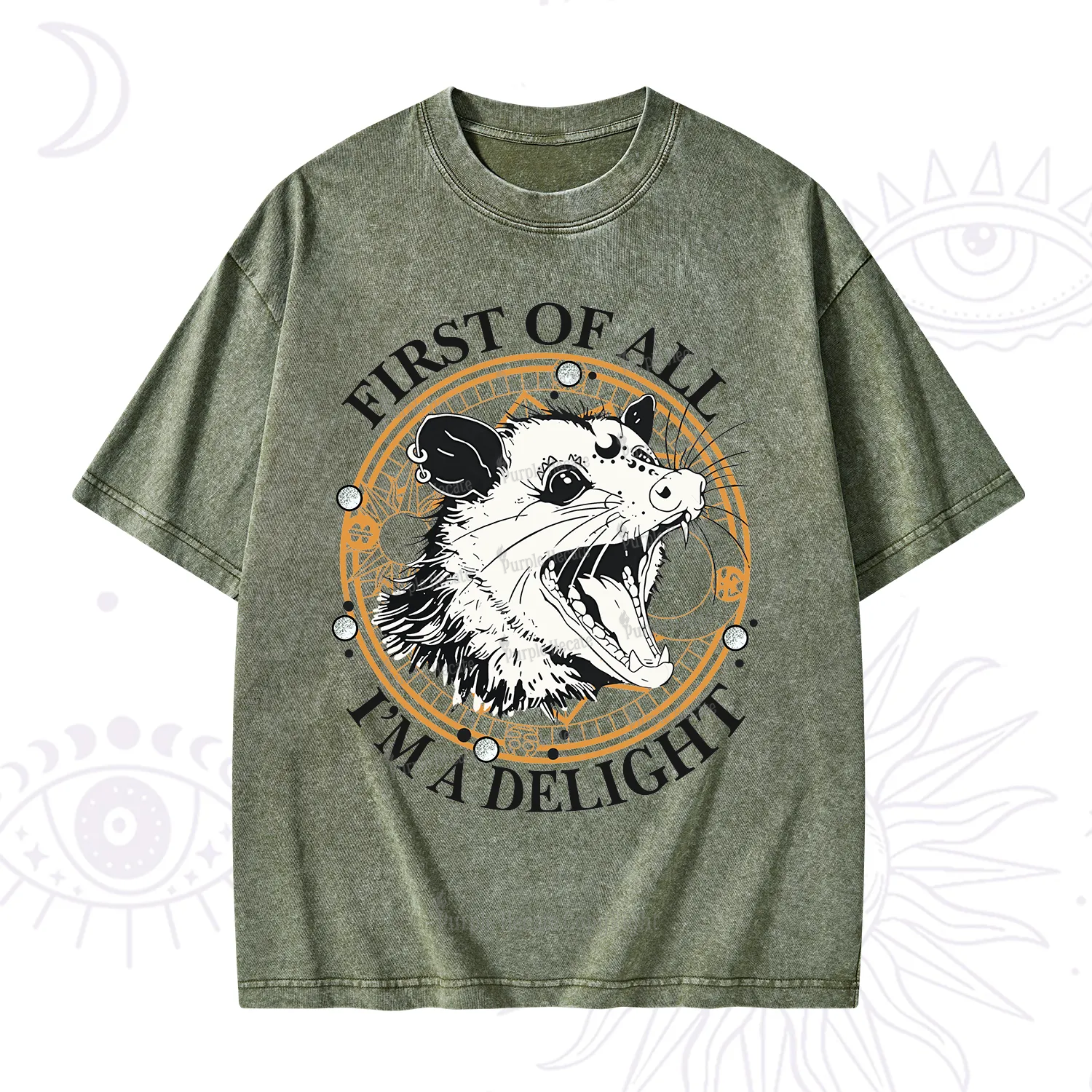 Purplehecate First Of All I Am A Delightful Angry Opossum Washed T-Shirt