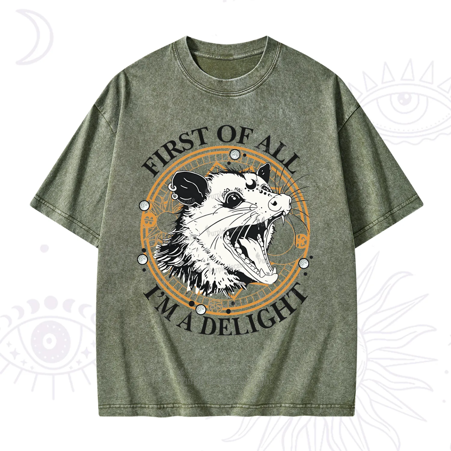 Purplehecate First Of All I Am A Delightful Angry Opossum Washed T-Shirt