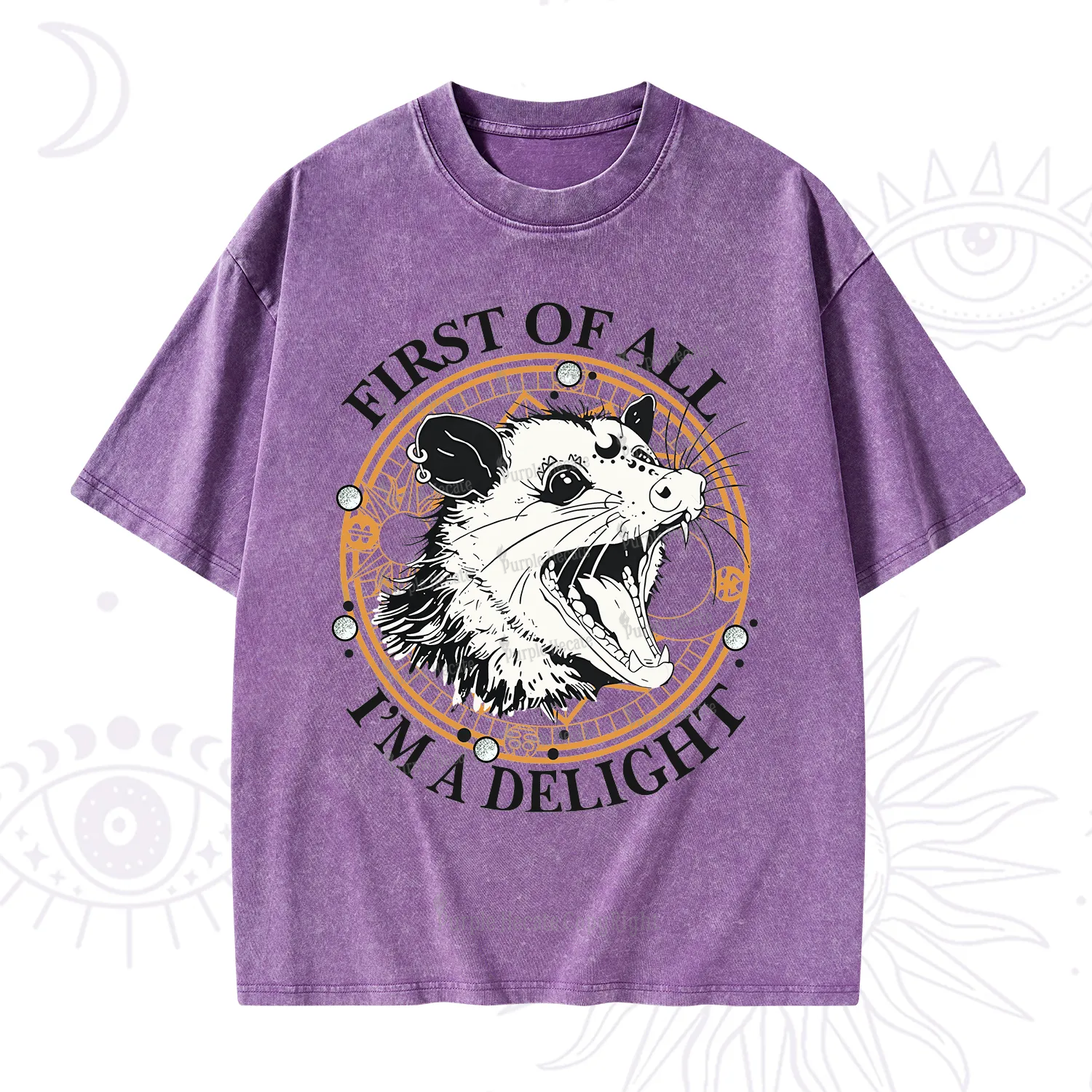Purplehecate First Of All I Am A Delightful Angry Opossum Washed T-Shirt