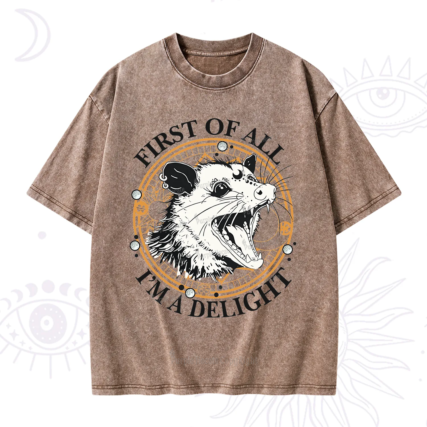 Purplehecate First Of All I Am A Delightful Angry Opossum Washed T-Shirt