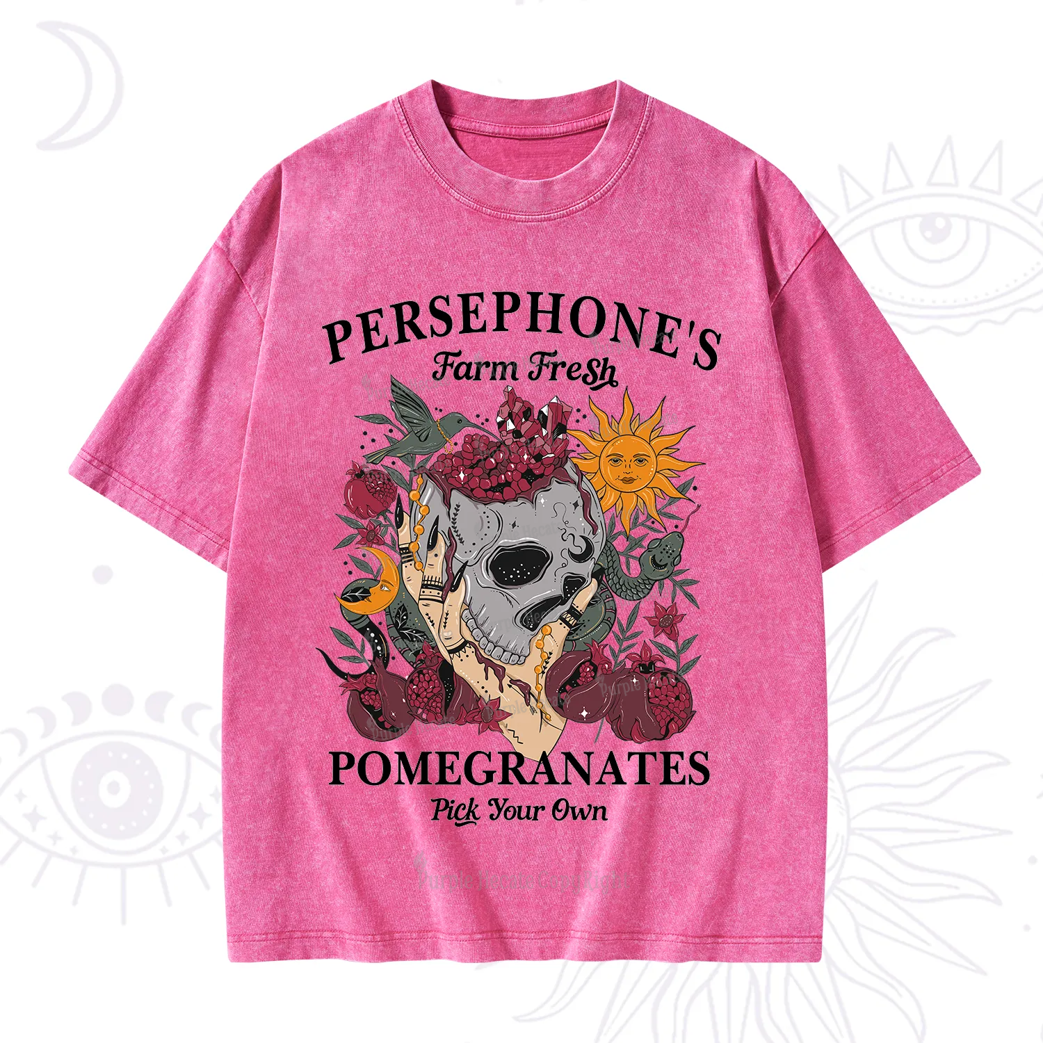 Purplehecate Persephone's Farm Fresh Pomegranates Pick Your Own Washed T-Shirt