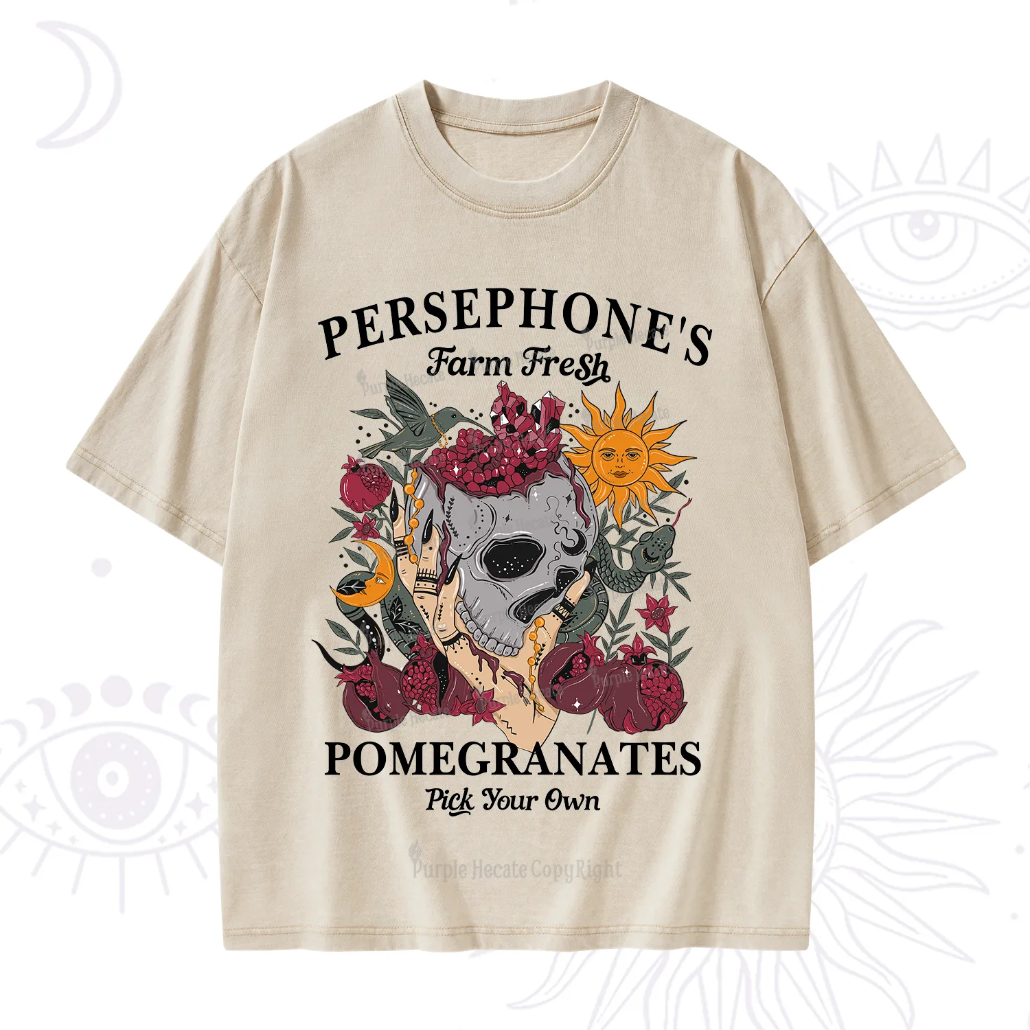 Purplehecate Persephone's Farm Fresh Pomegranates Pick Your Own Washed T-Shirt