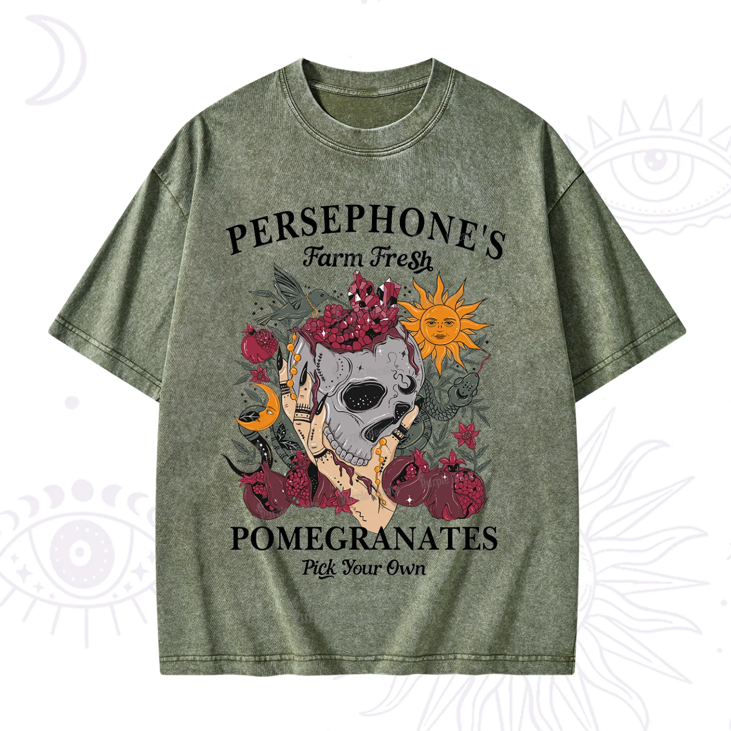 Purplehecate Persephone's Farm Fresh Pomegranates Pick Your Own Washed T-Shirt