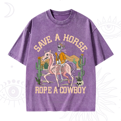 Purplehecate Save A Horse Rope A Cowboy Washed T-Shirt