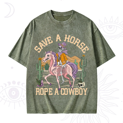 Purplehecate Save A Horse Rope A Cowboy Washed T-Shirt
