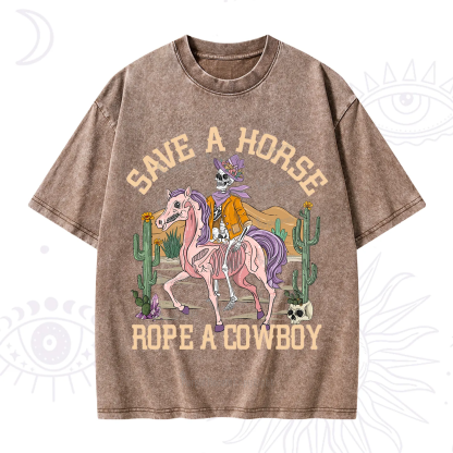 Purplehecate Save A Horse Rope A Cowboy Washed T-Shirt