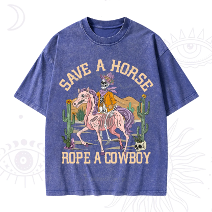 Purplehecate Save A Horse Rope A Cowboy Washed T-Shirt
