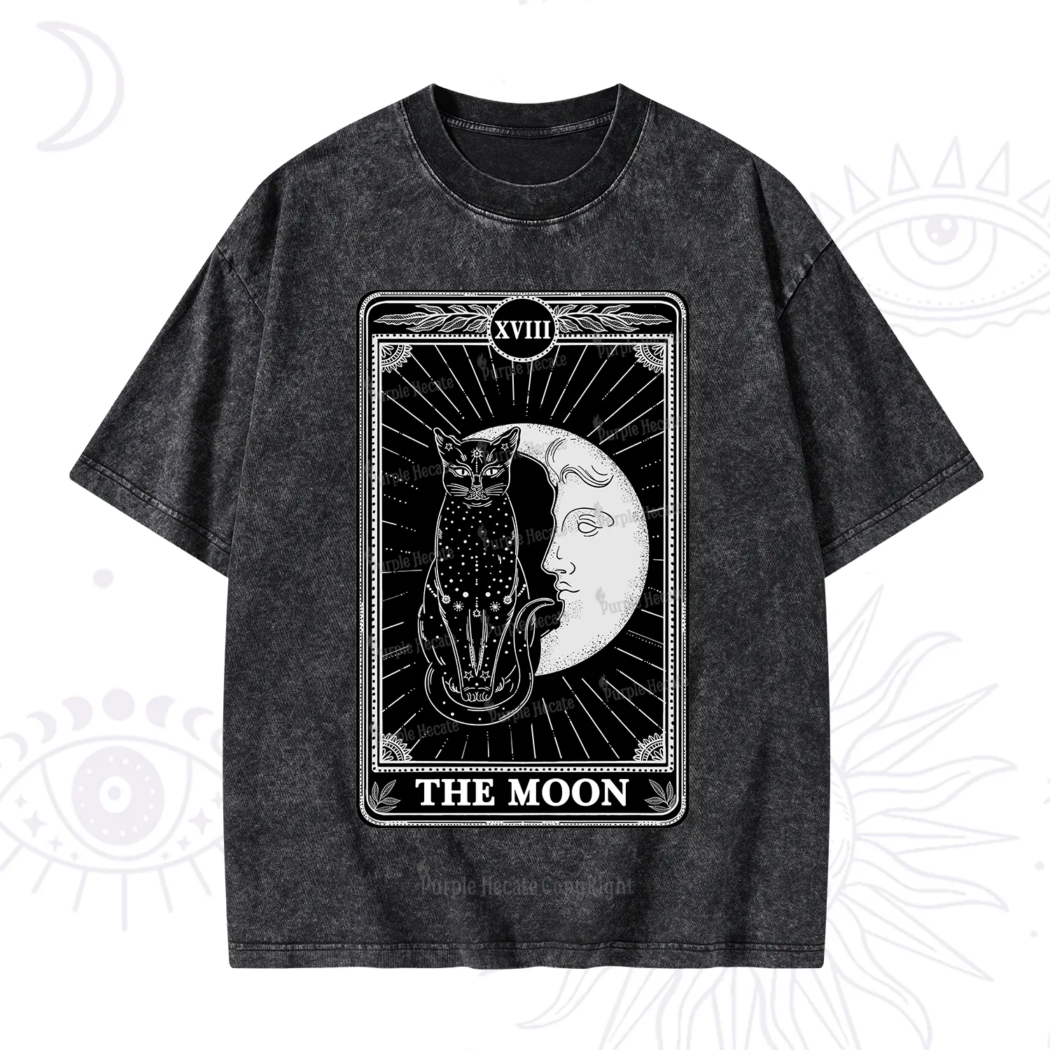 Purplehecate The Moon Tarot Card Washed T-Shirt