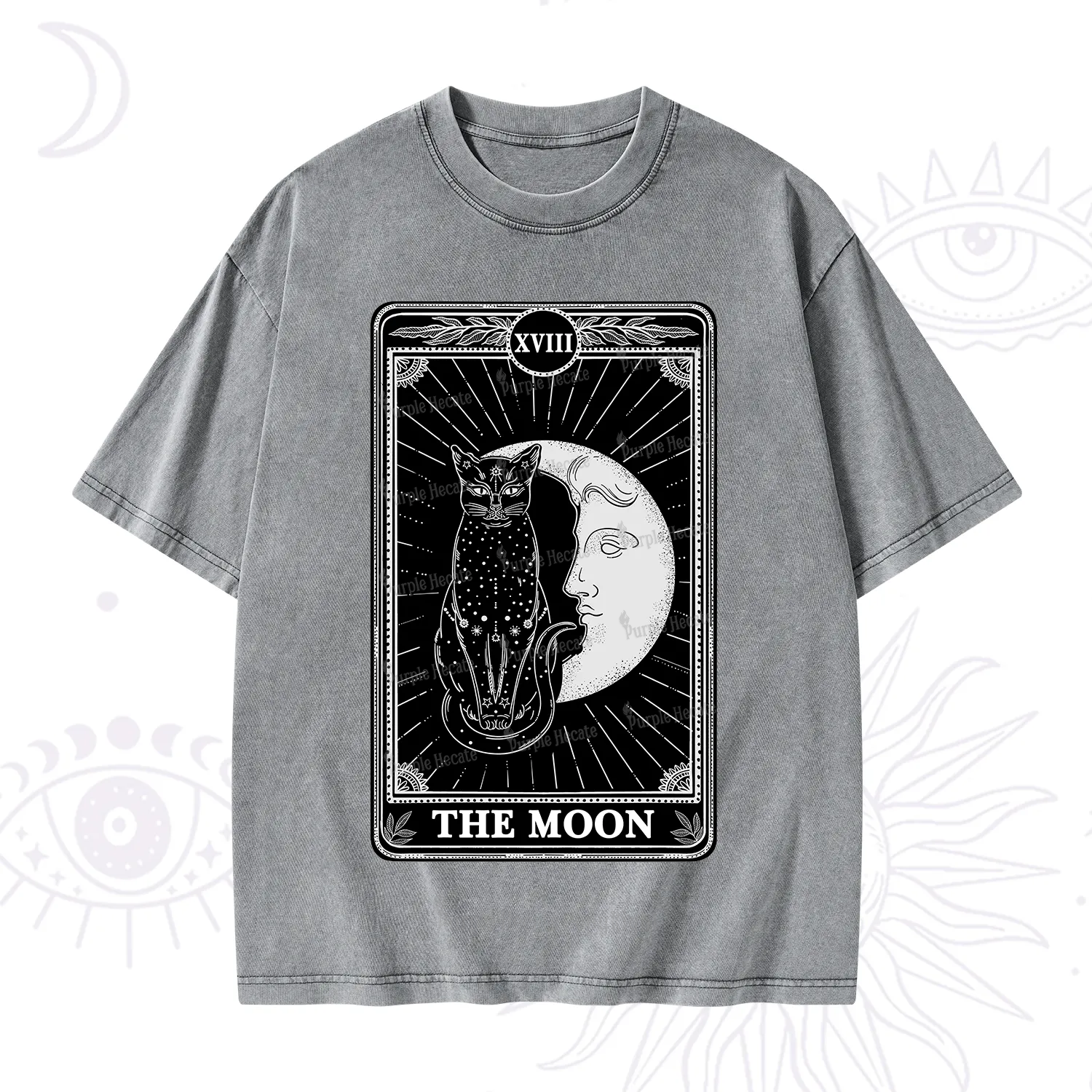 Purplehecate The Moon Tarot Card Washed T-Shirt