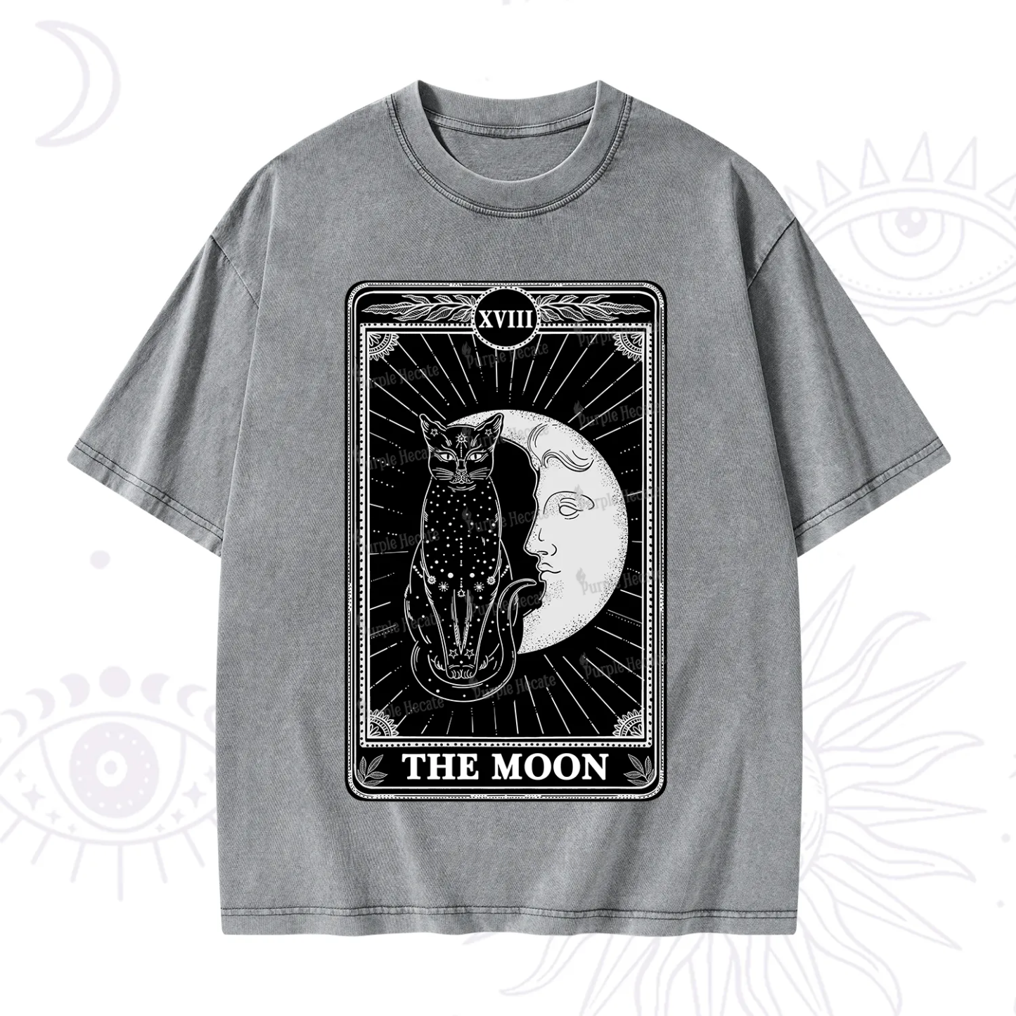 Purplehecate The Moon Tarot Card Washed T-Shirt