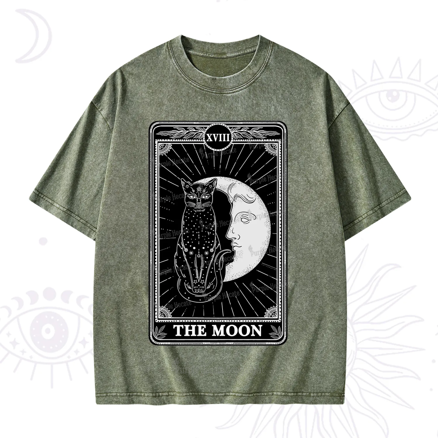 Purplehecate The Moon Tarot Card Washed T-Shirt