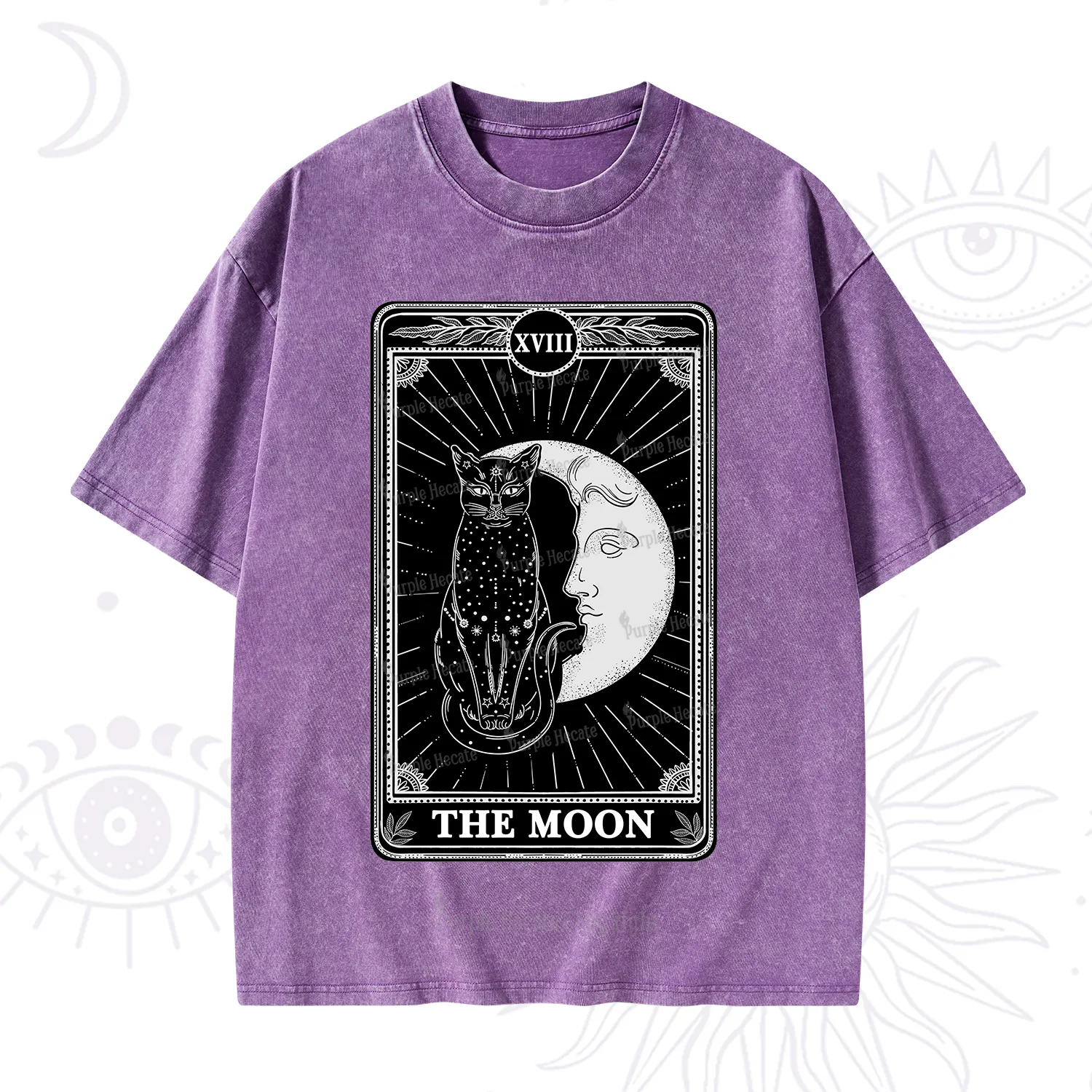 Purplehecate The Moon Tarot Card Washed T-Shirt