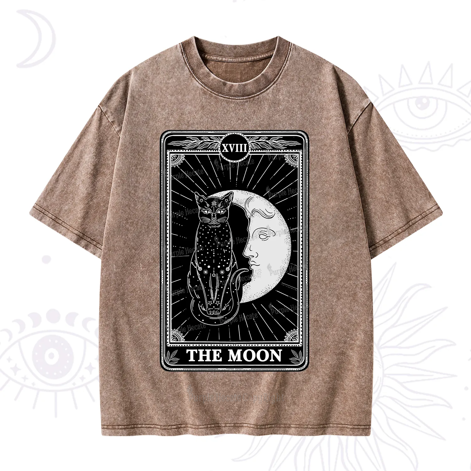 Purplehecate The Moon Tarot Card Washed T-Shirt