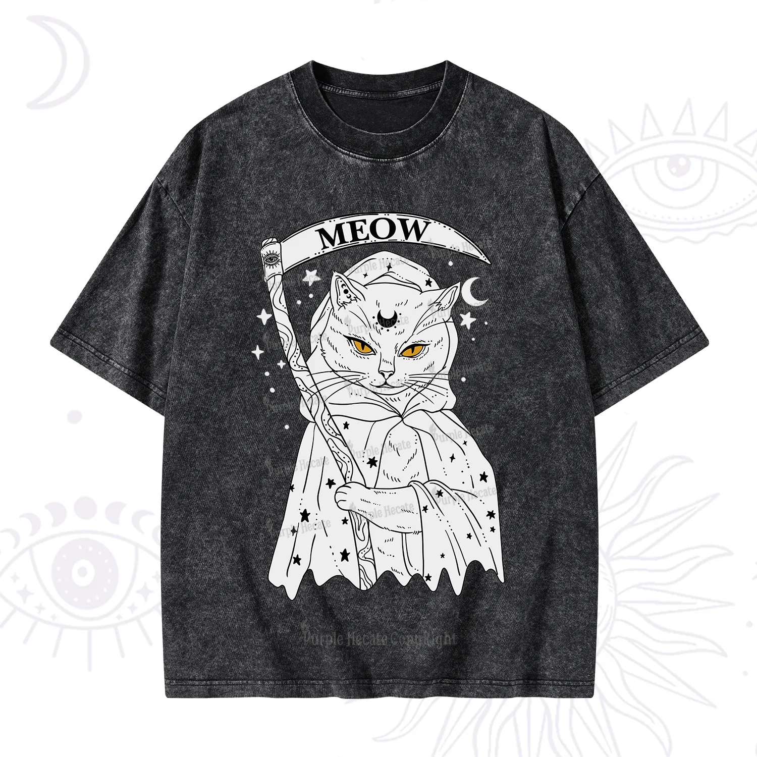 Purplehecate Grim Meow Reaper Washed T-Shirt