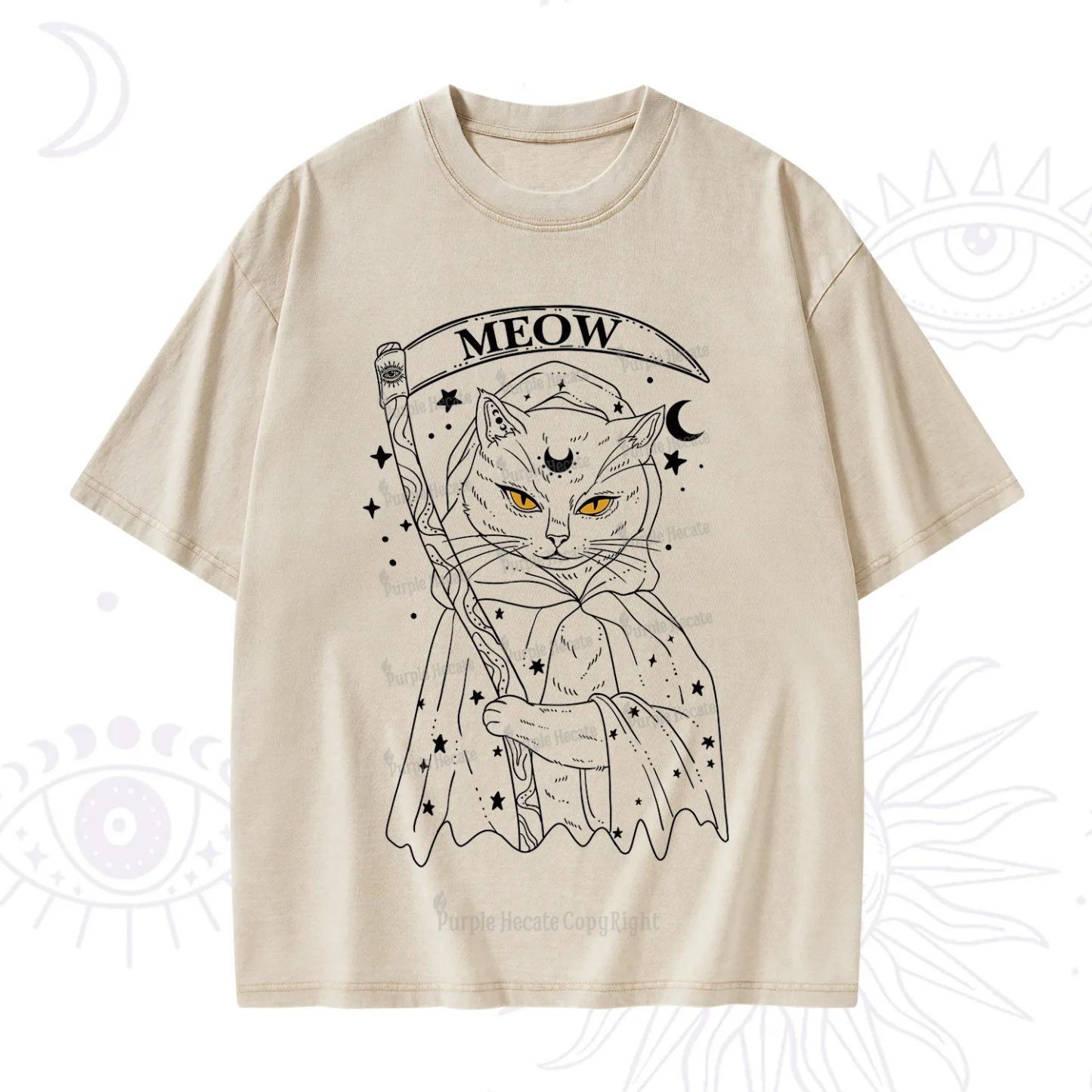 Purplehecate Grim Meow Reaper Washed T-Shirt