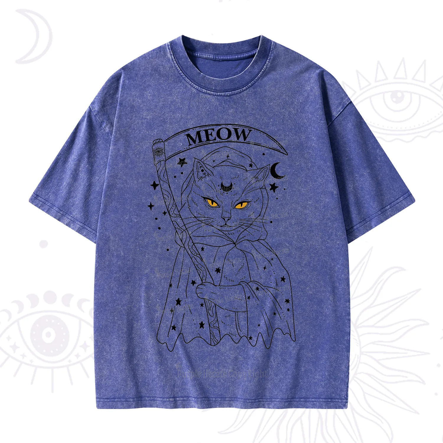 Purplehecate Grim Meow Reaper Washed T-Shirt