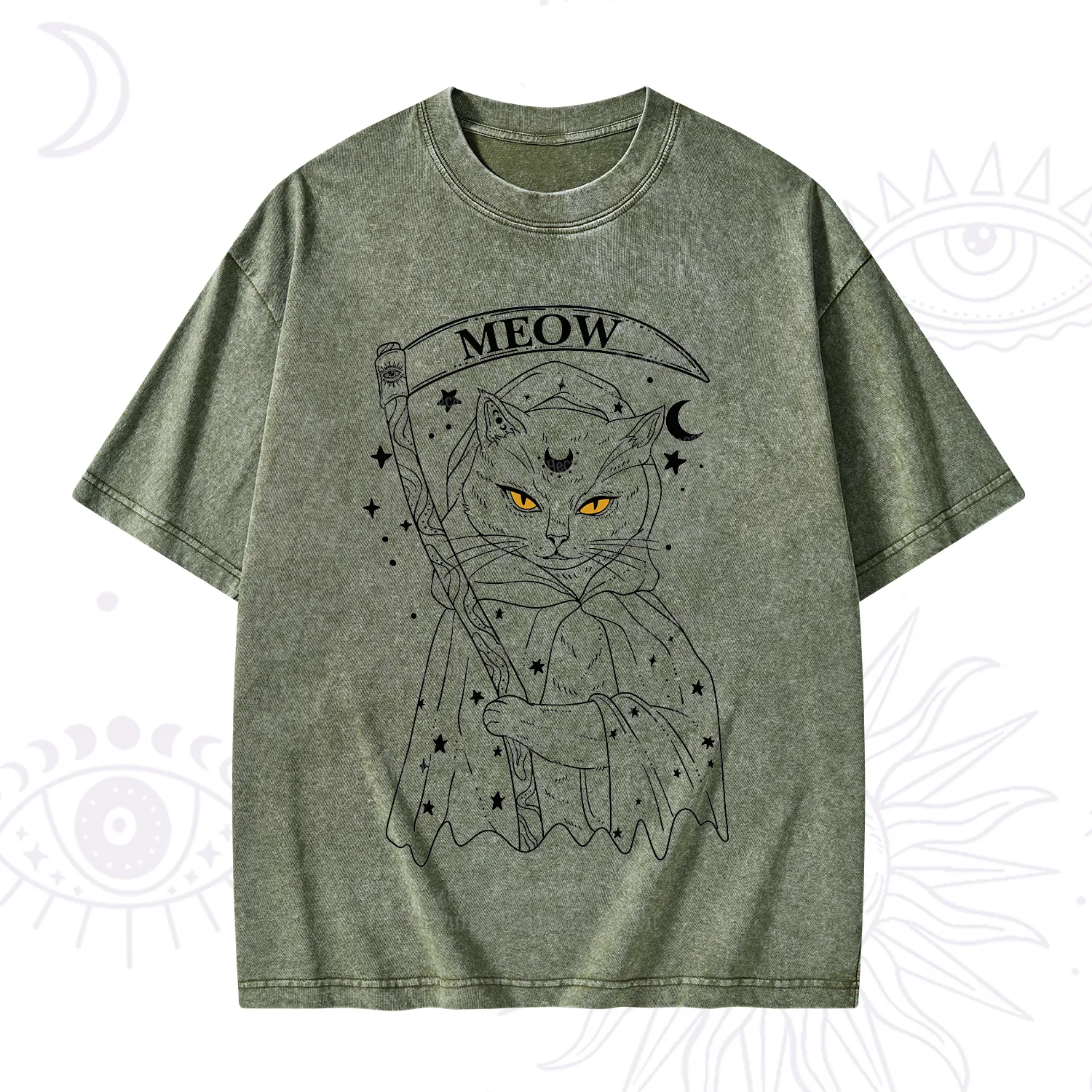 Purplehecate Grim Meow Reaper Washed T-Shirt