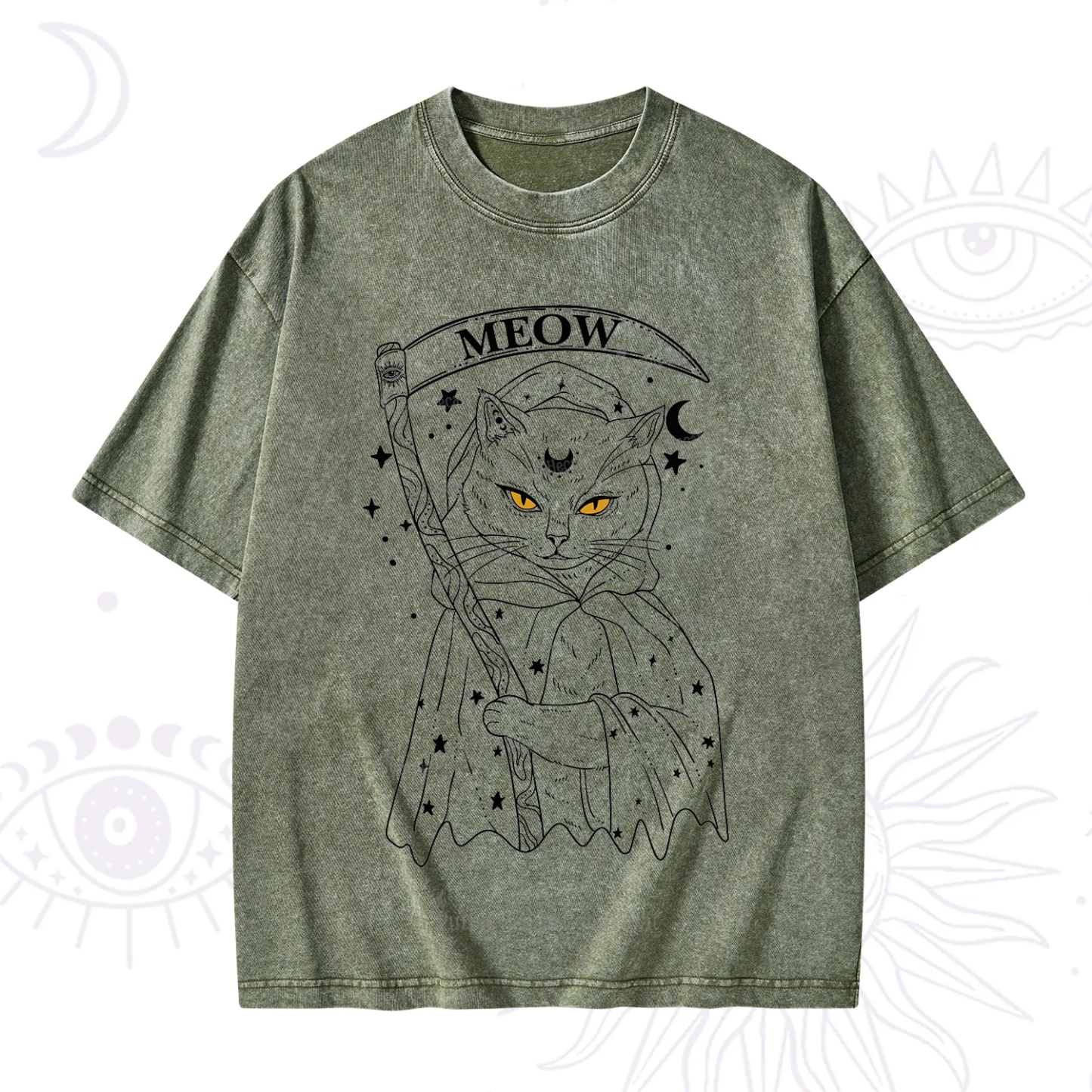 Purplehecate Grim Meow Reaper Washed T-Shirt