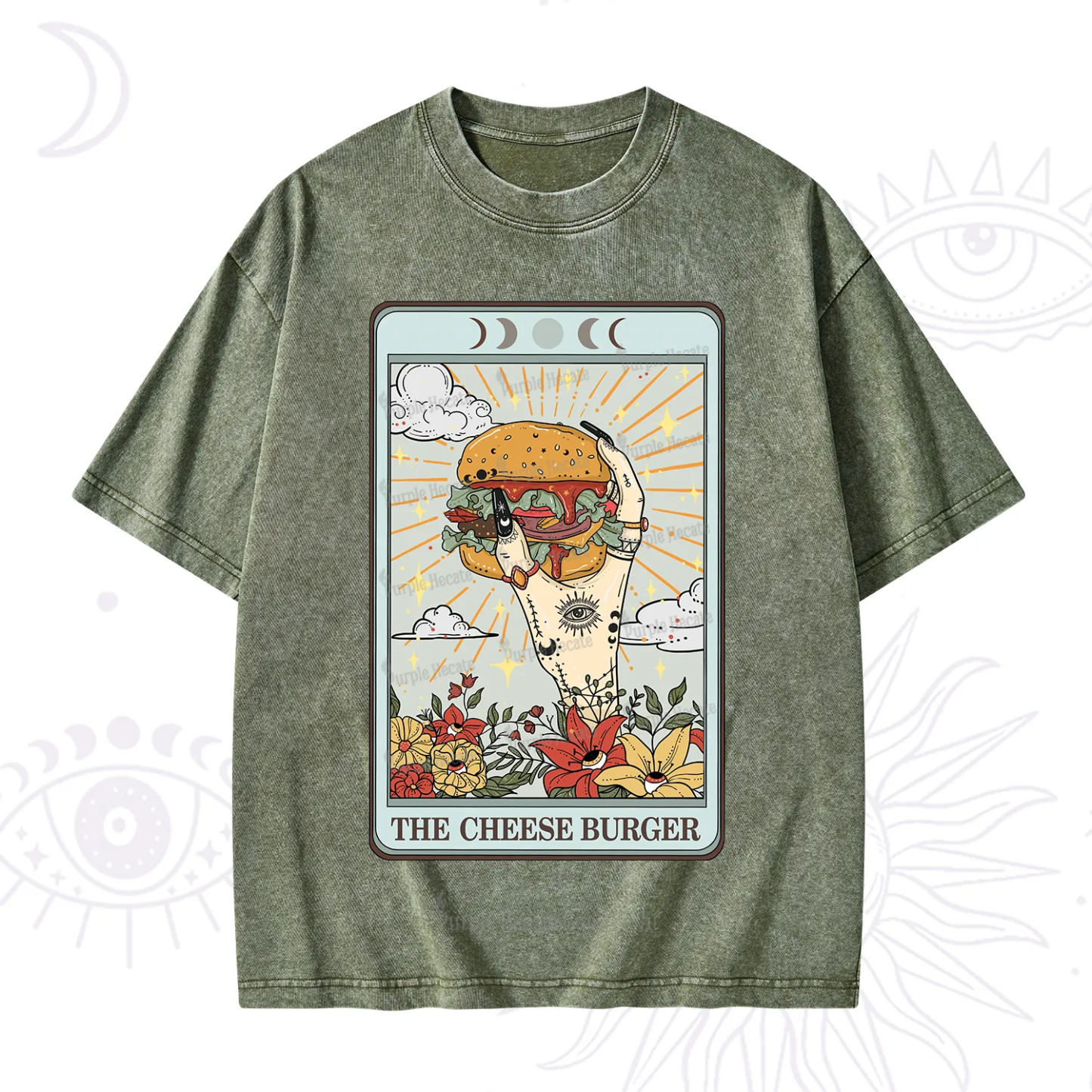 Purplehecate The Cheese Burger Tarot Washed T-Shirt