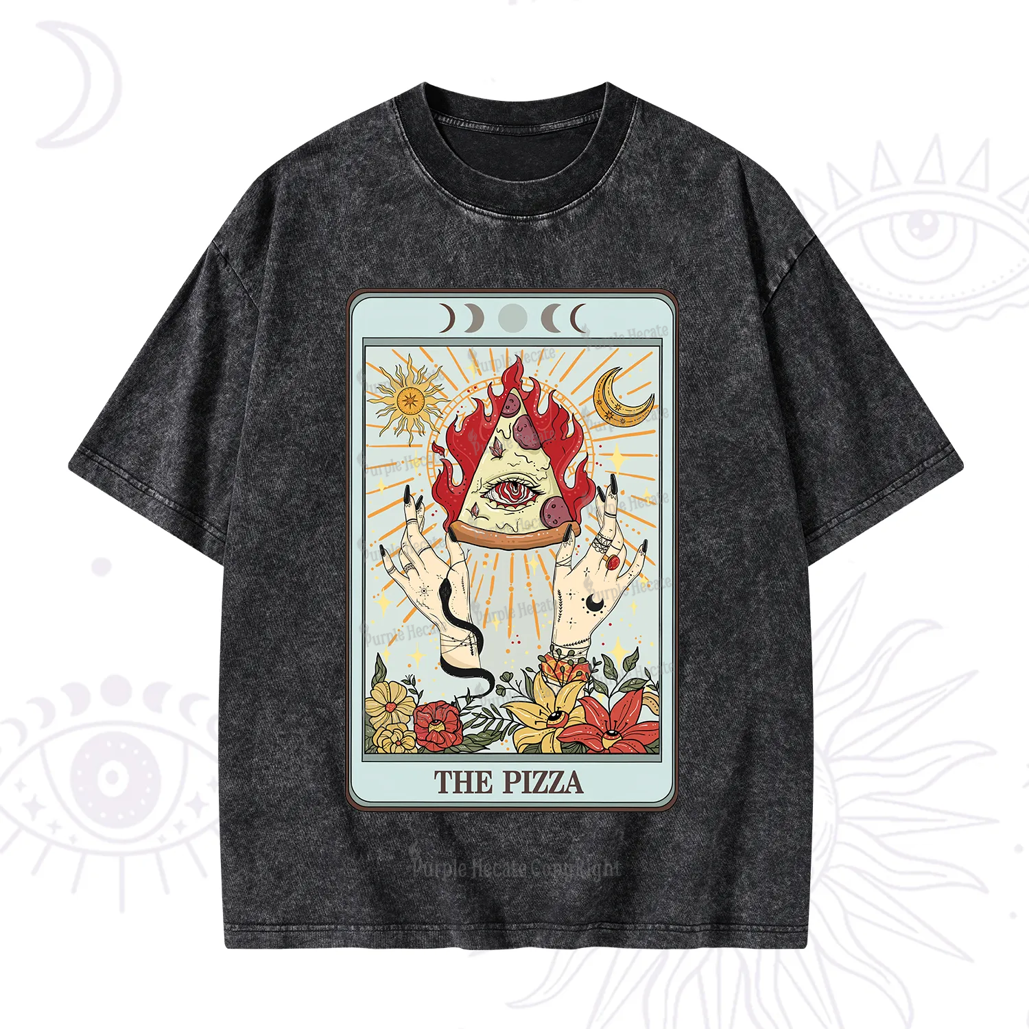 Purplehecate The Pizze Food Tarot Card Washed T-Shirt