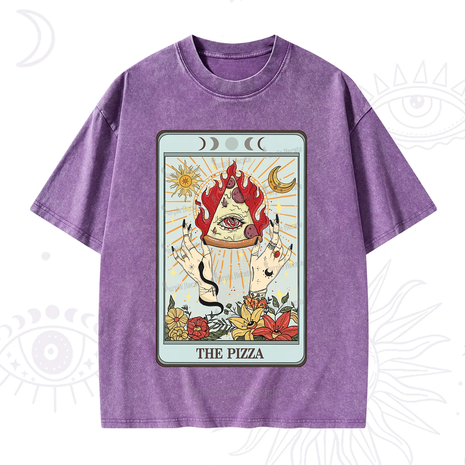 Purplehecate The Pizze Food Tarot Card Washed T-Shirt