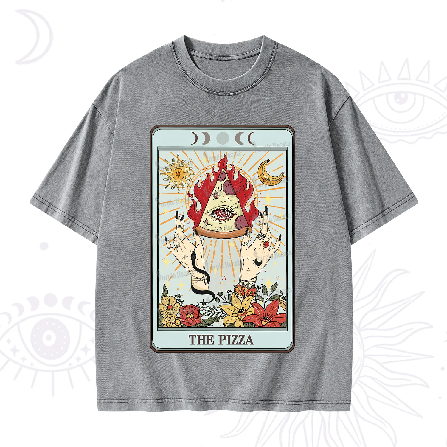Purplehecate The Pizze Food Tarot Card Washed T-Shirt