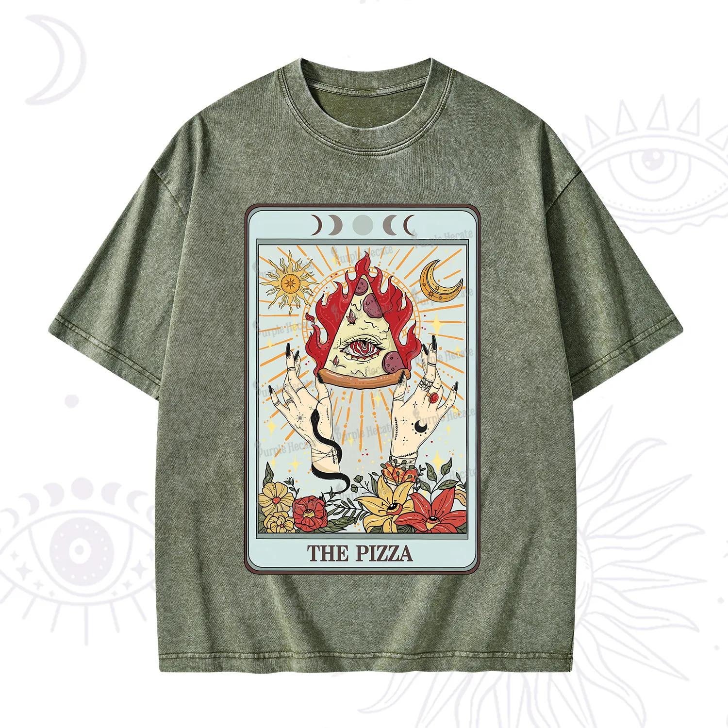 Purplehecate The Pizze Food Tarot Card Washed T-Shirt