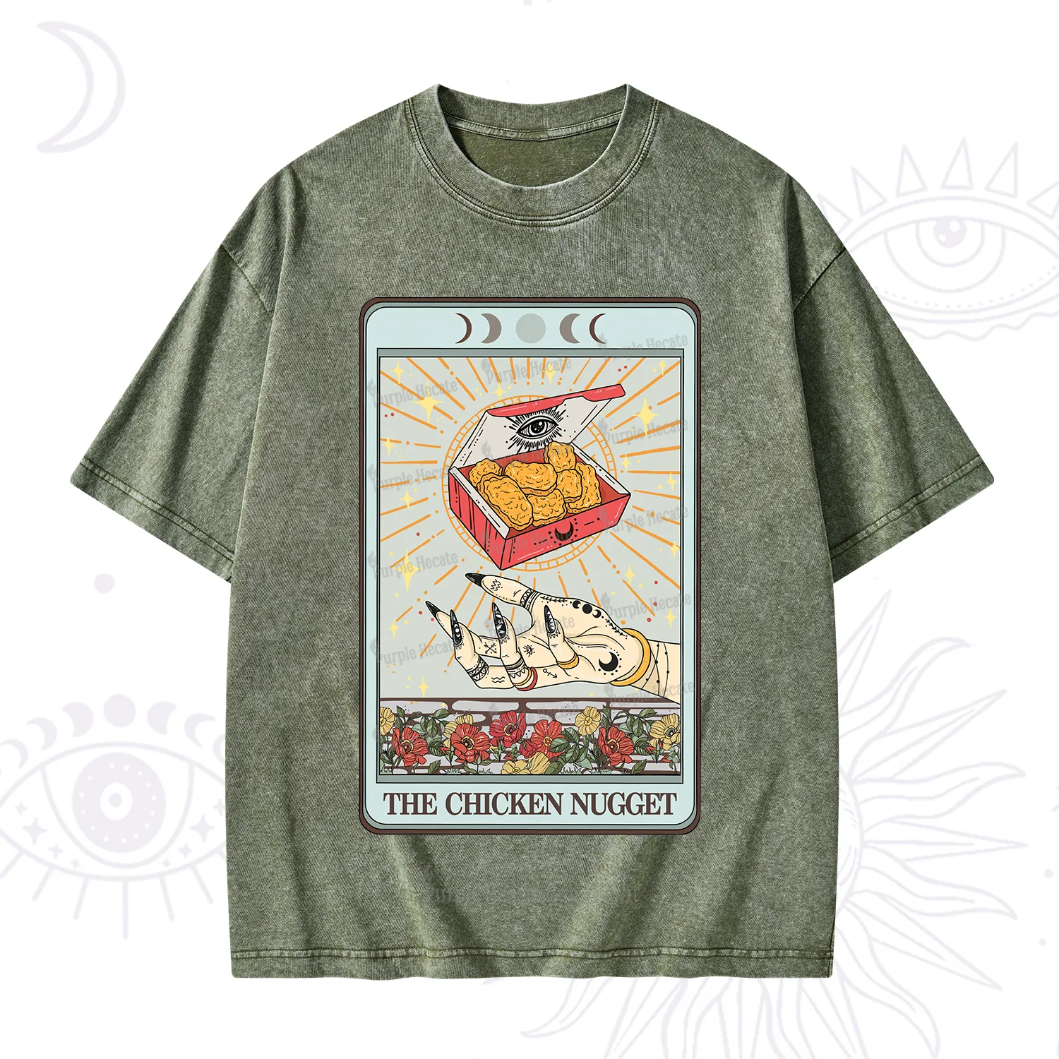 Purplehecate The Chicken Nugget Tarot Card Washed T-Shirt