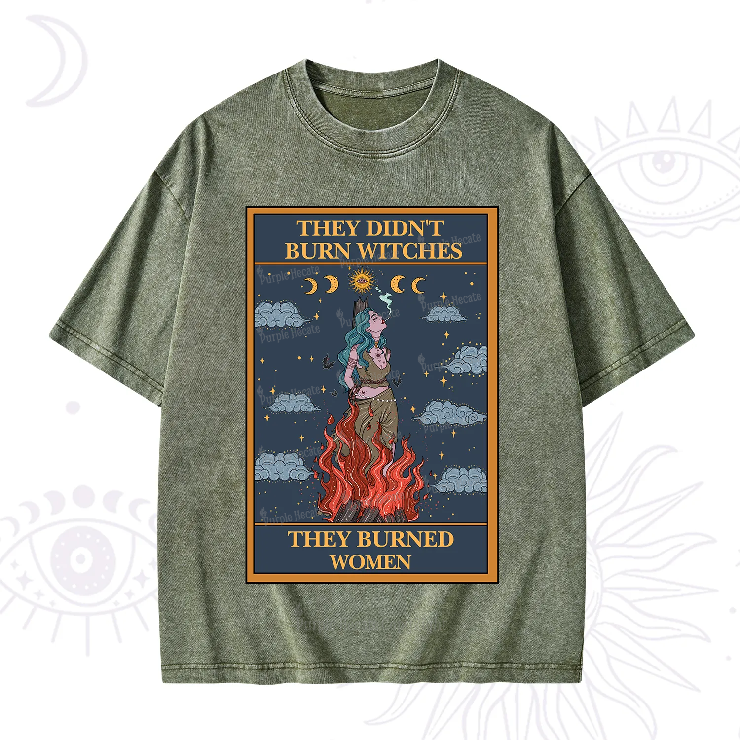 Purplehecate The They Didn't Burn Witches They Burned Women Oracle Card Washed T-Shirt